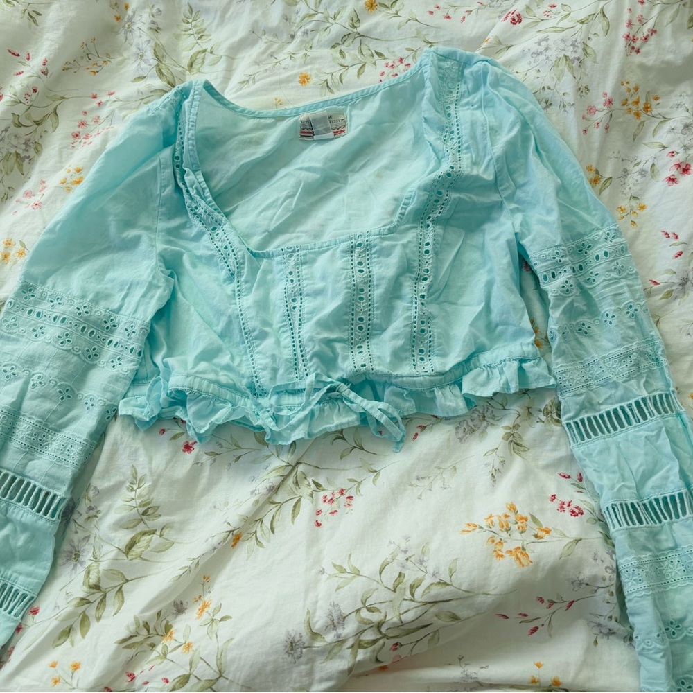 Kimchi Blue Aqua Lace crop top boho style